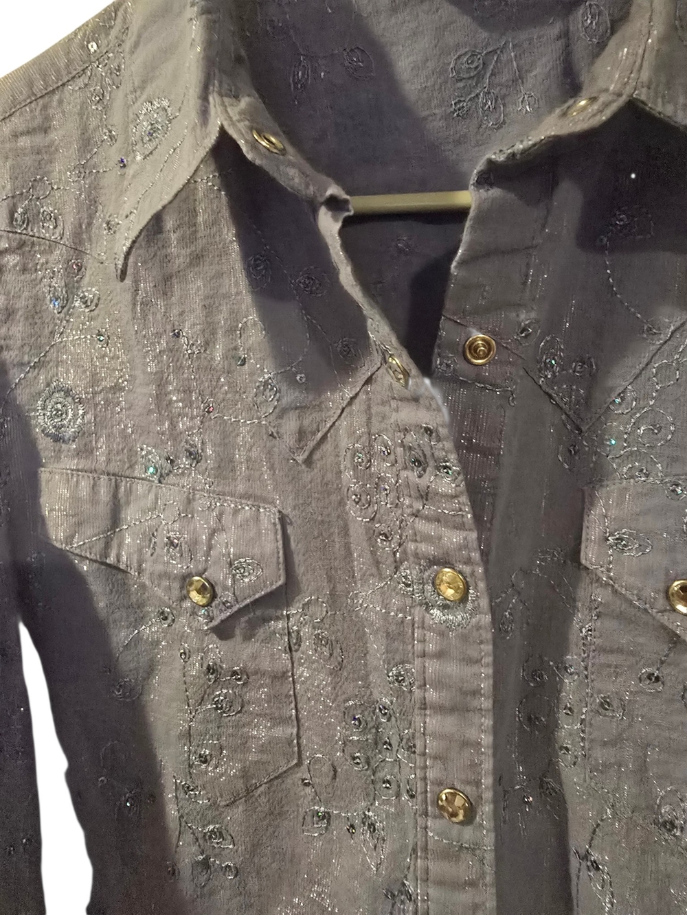 Ariat Blue Embroidered Eyelet Western Cowgirl Top Shirt Sz L - Picture 4 of 7